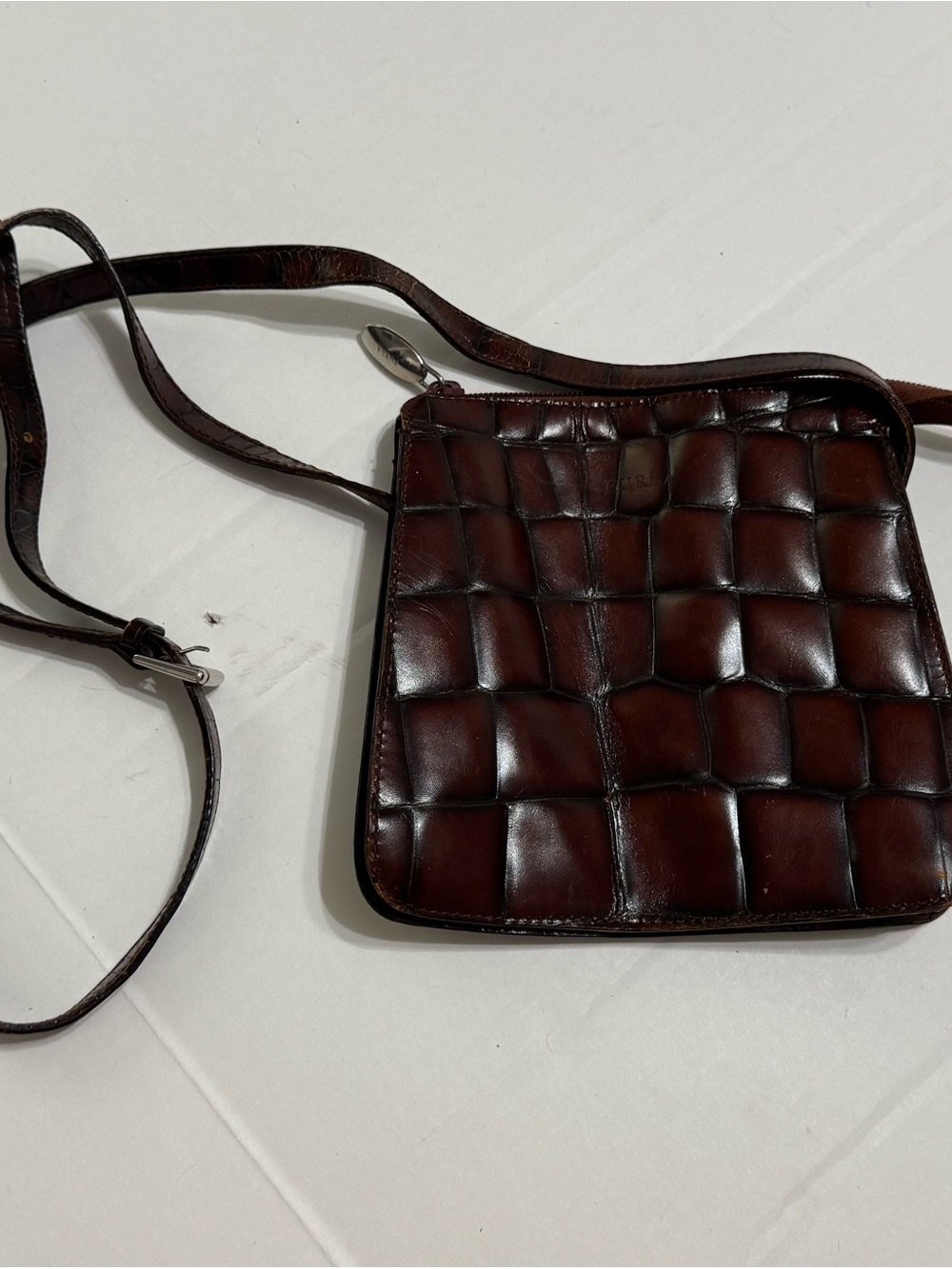 Vintage Furla Brown Croc-Embossed Leather Crossbody Bag